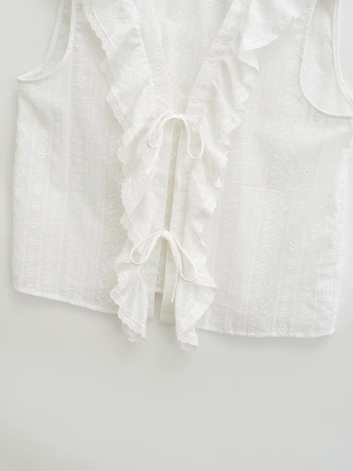 Chemise sans manches en broderie à volants superposés 