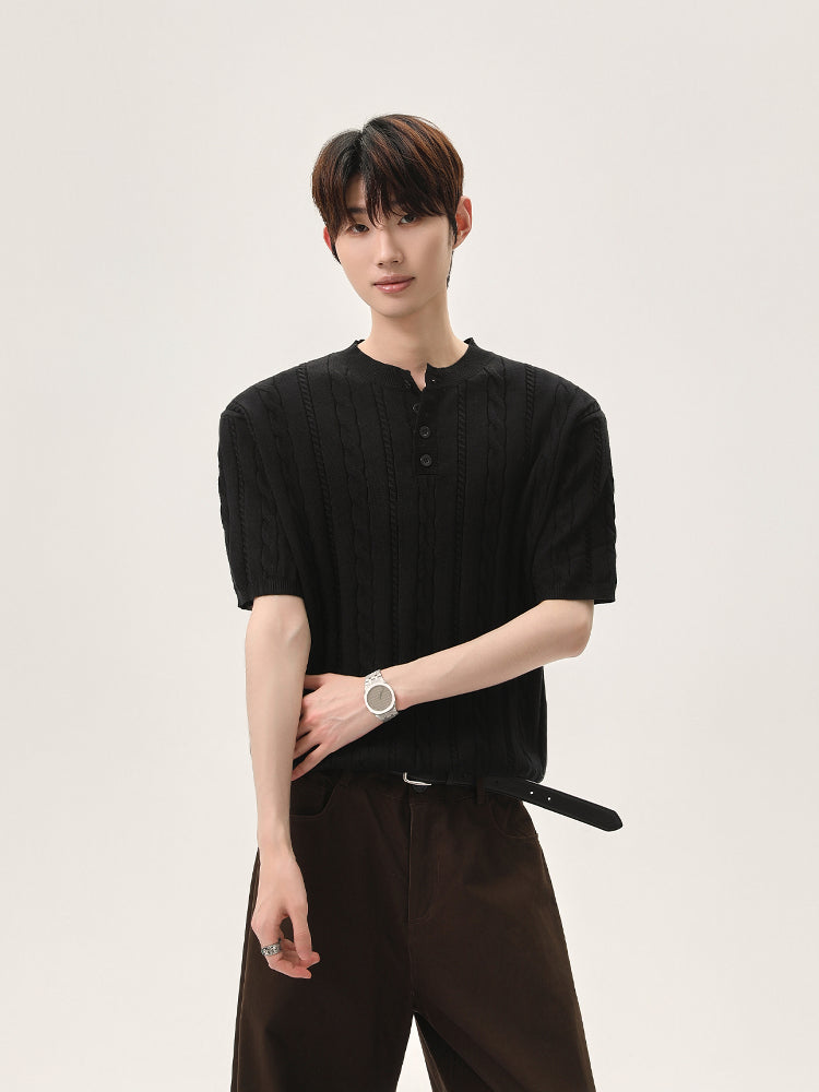 Knitted Twisted Short-Sleeve Pullover Top