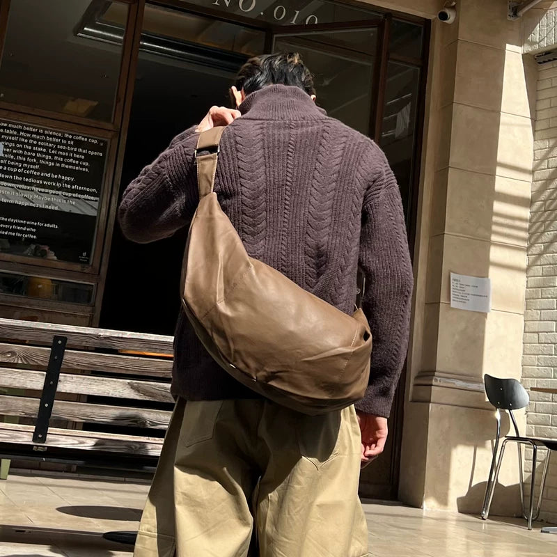 Bolsa Hobo de Couro Retro de Grande Capacidade 