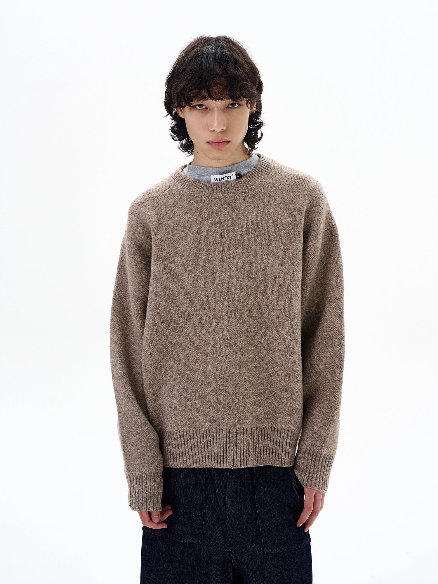 Yün Karışımı Retro Örgü Kazak 