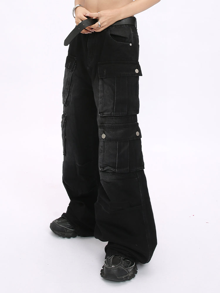 Weite Beinform Multi-Taschen Zerrissene Hose 