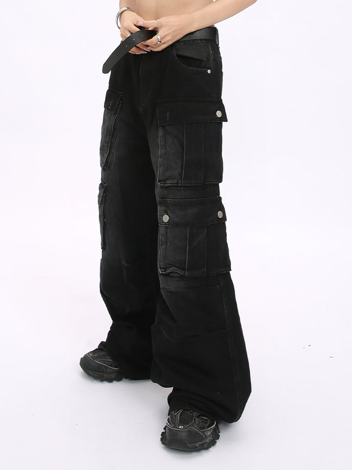 Weite Beinform Multi-Taschen Zerrissene Hose 