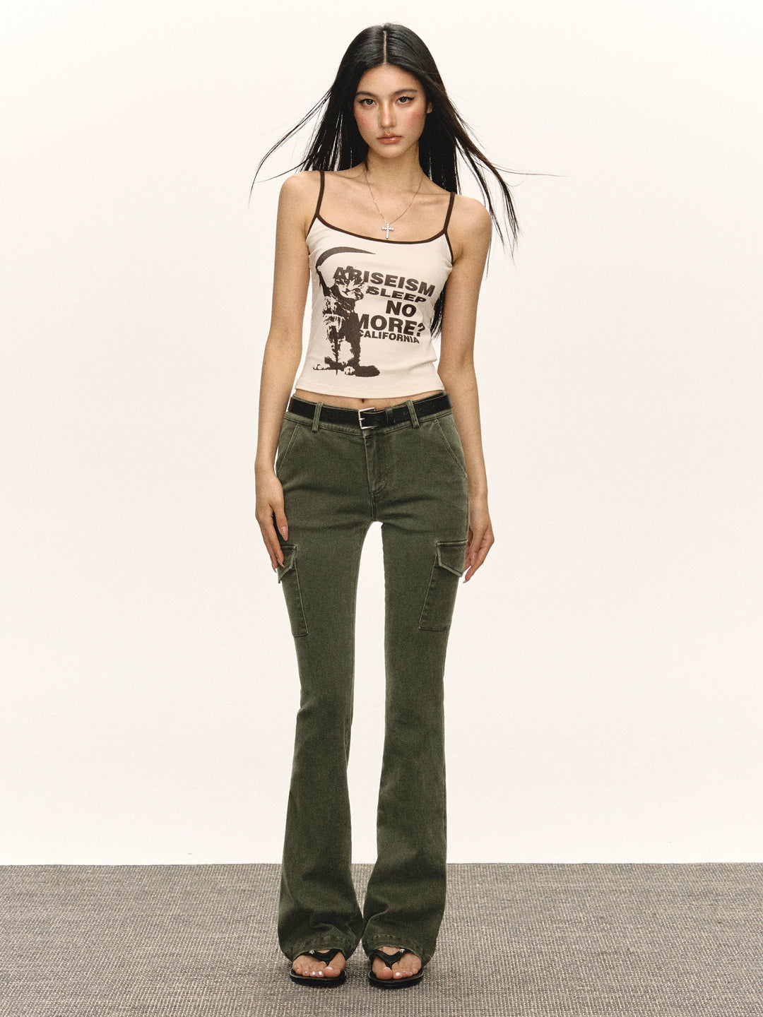 Retro Gewassen Slim Flare Cargo Broek 