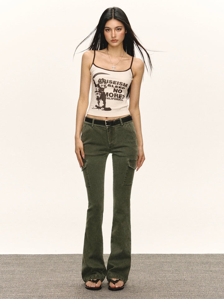 Retro Gewassen Slim Flare Cargo Broek 
