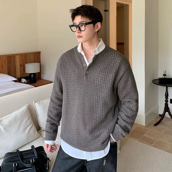 Pull en maille gaufrée à col Henley 