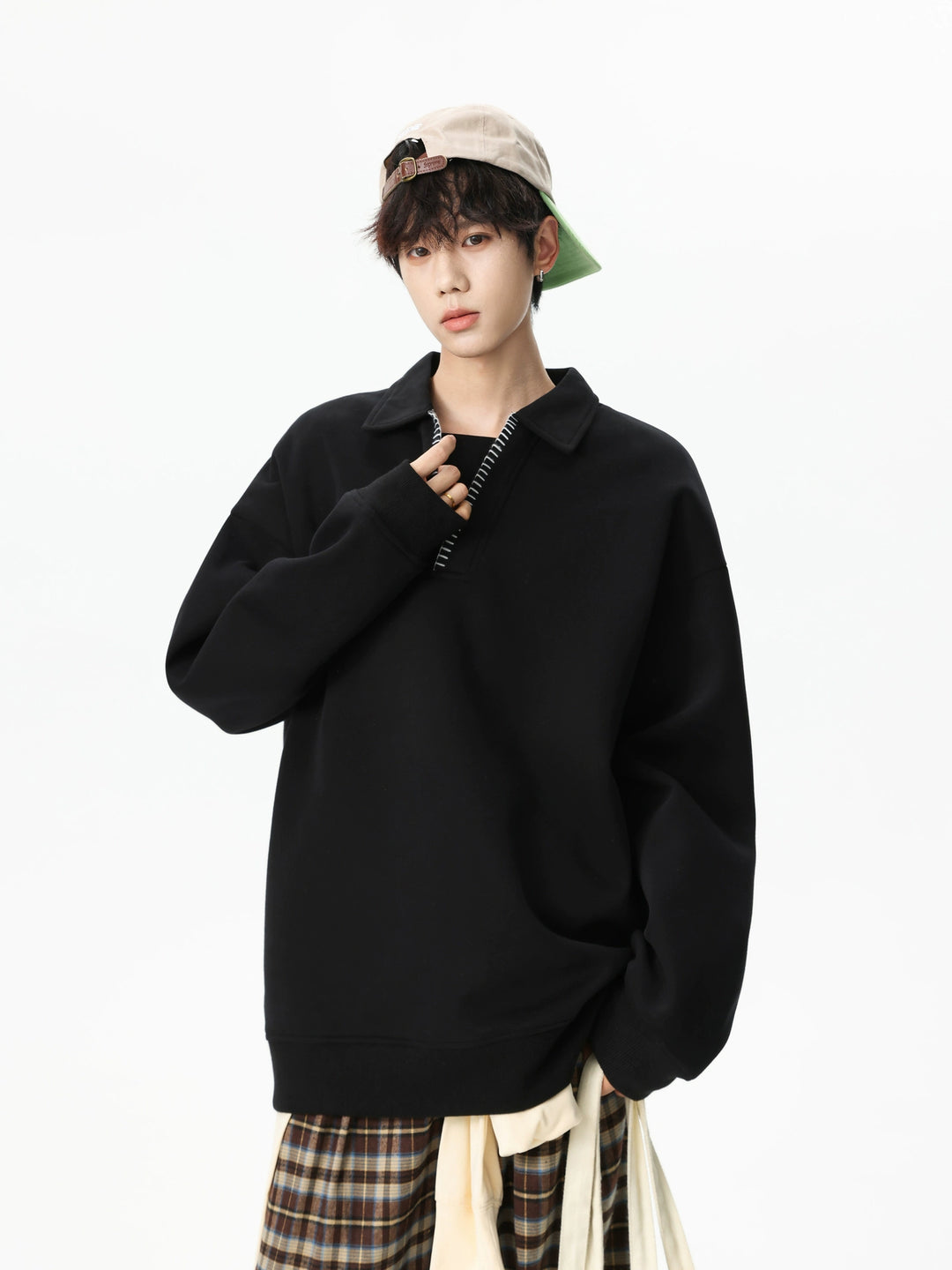 Polo-Kragen Handgenähter Lockere Sweatshirt 