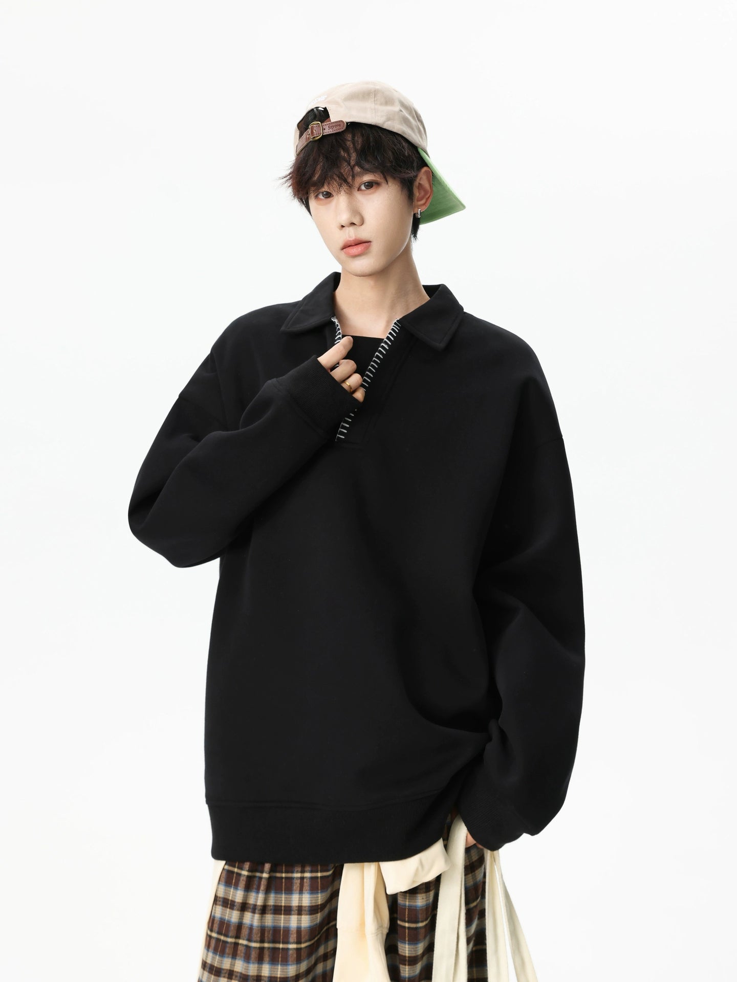 Polo Yaka El İşi Bol Sweatshirt 