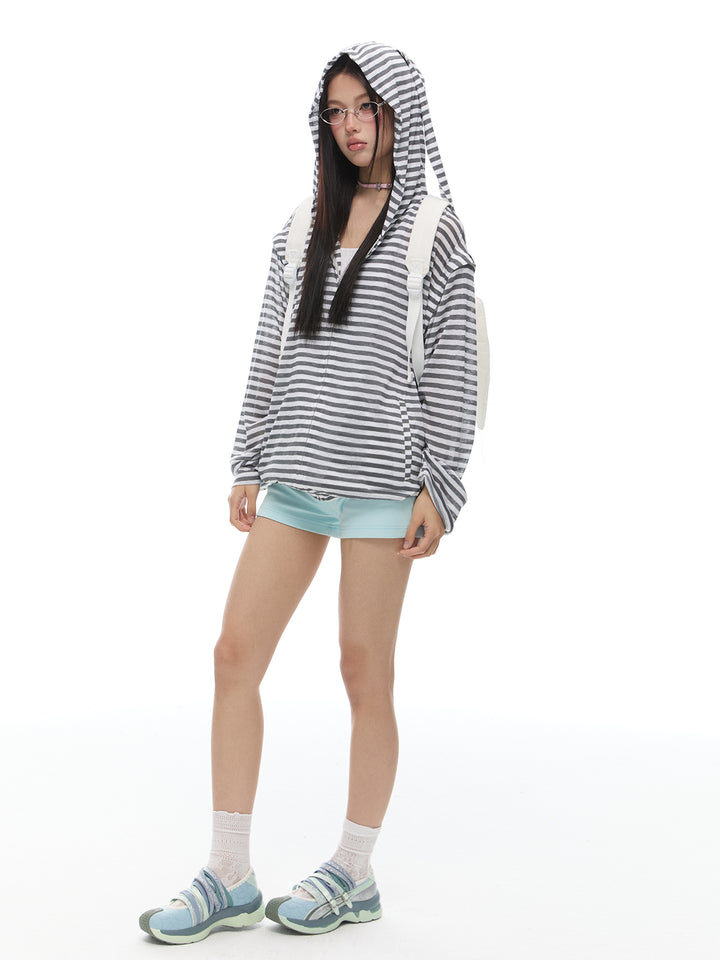 Striped Rabbit Ear Detachable Cardigan Sweater