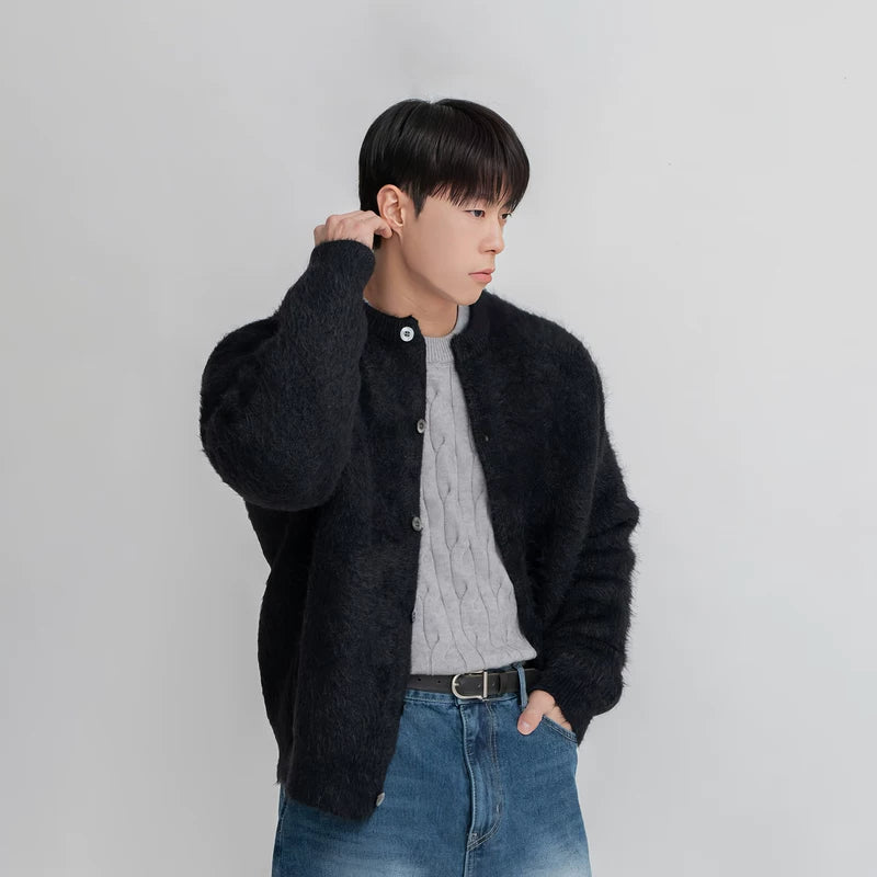 Sweter kardigan z okrągłym dekoltem, luźny krój 