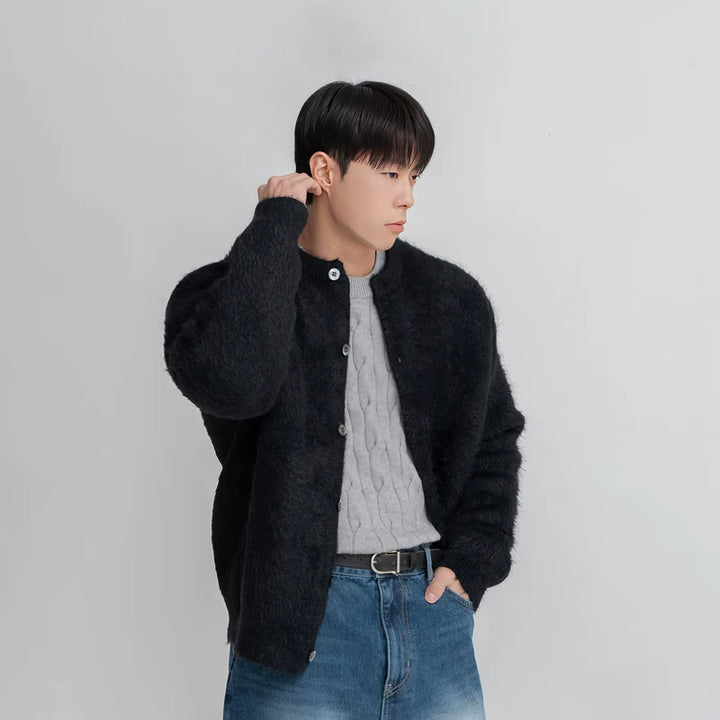 Sweter kardigan z okrągłym dekoltem, luźny krój 