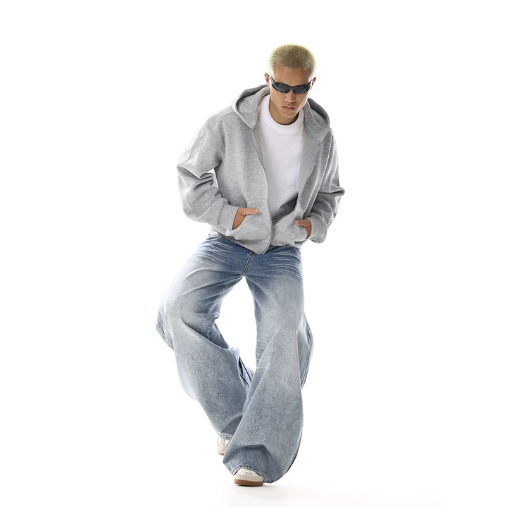 고통스러운 와이드 레그 레트로 워시드 진 바지 