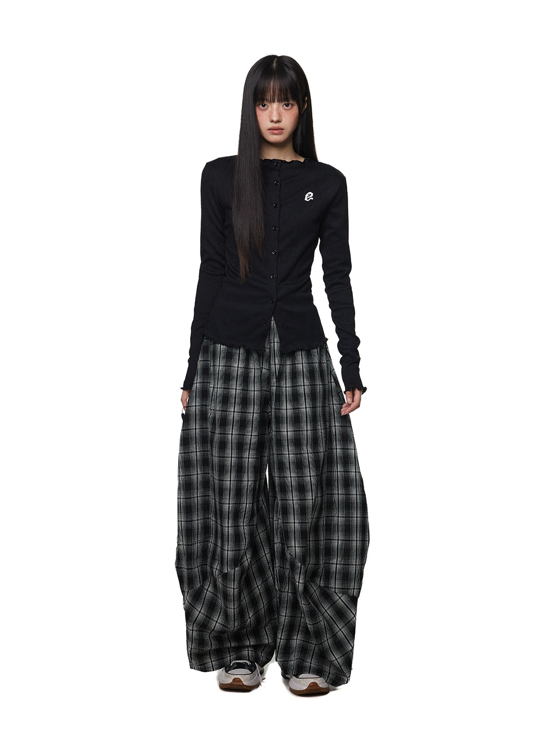 Embroidered Logo Pleated Long Sleeve Coat