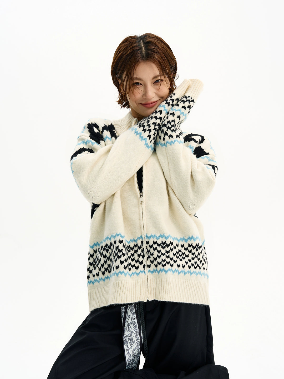 Fair Isle Strick Zip Cardigan Pullover 