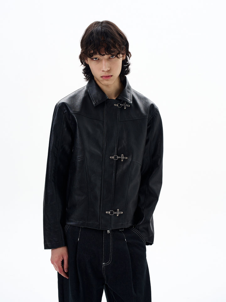 Short Leather Aircraft Button Jacket