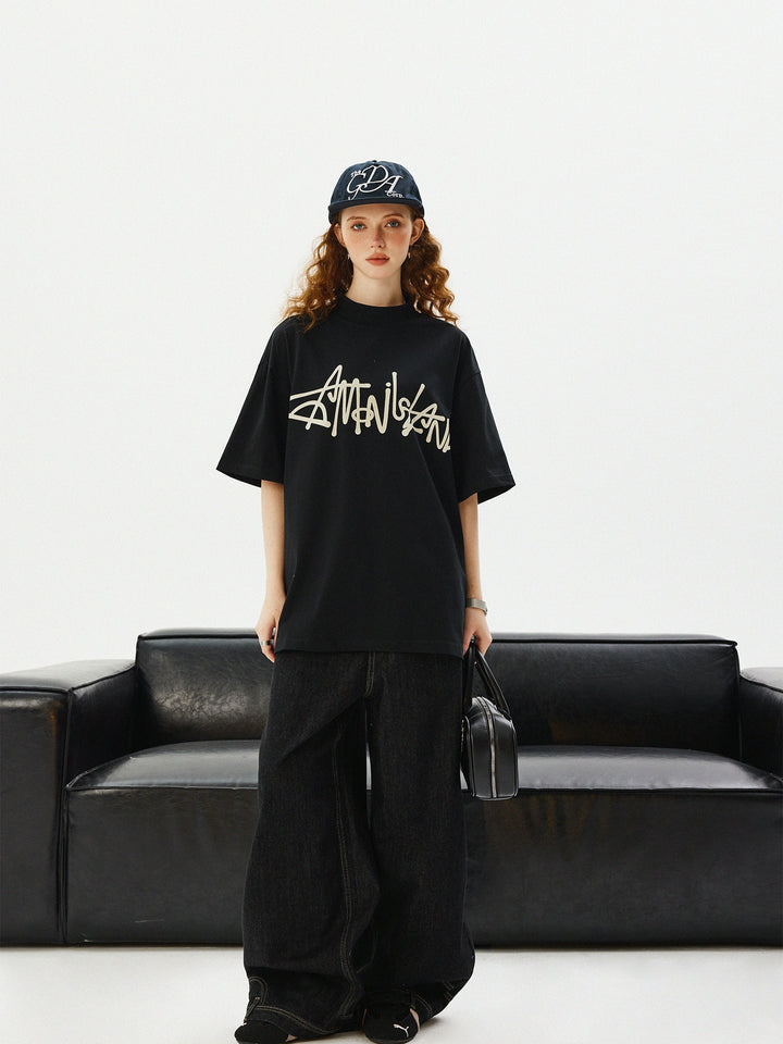 Retro Letter High Collar Casual Turtleneck