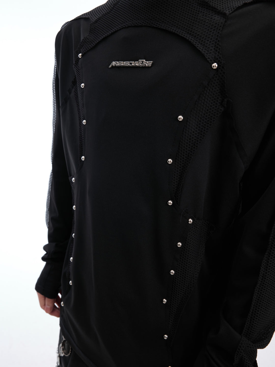 Mesh Long-Sleeve High Collar Pullover