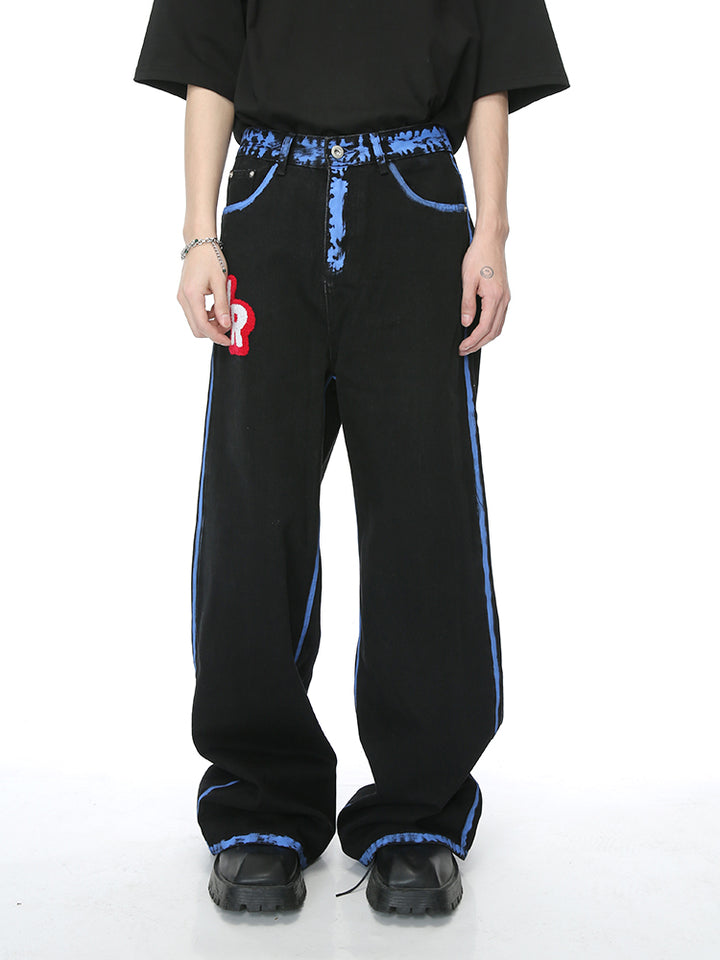 Graffiti Embroidered Loose Straight-Leg Pants