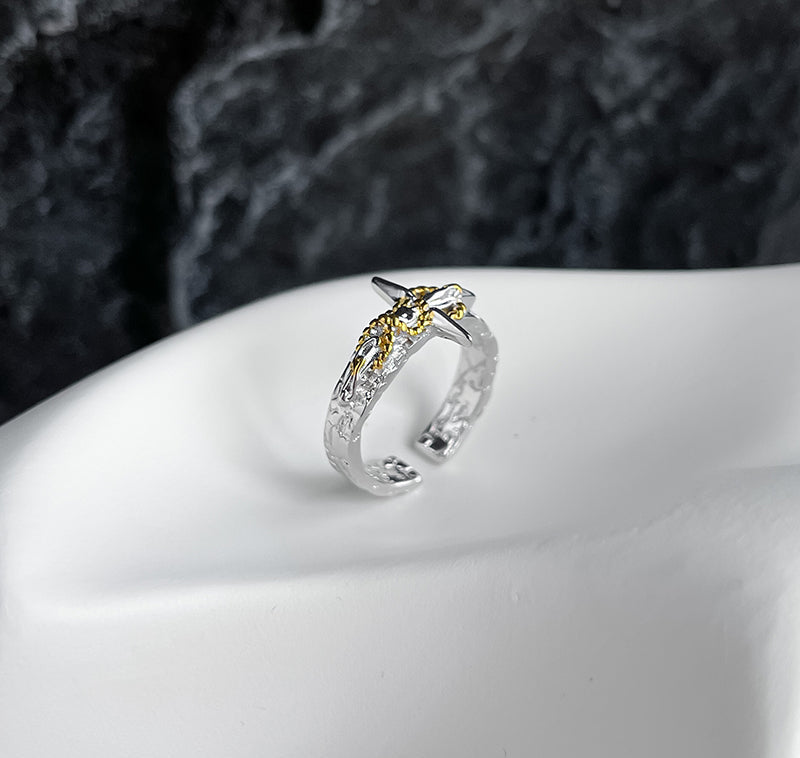 Adjustable Gold Foil Cross Ring