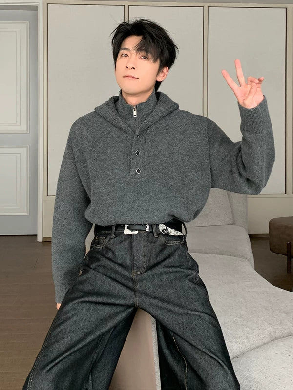 Hoge hals gebreide hoodie trui 