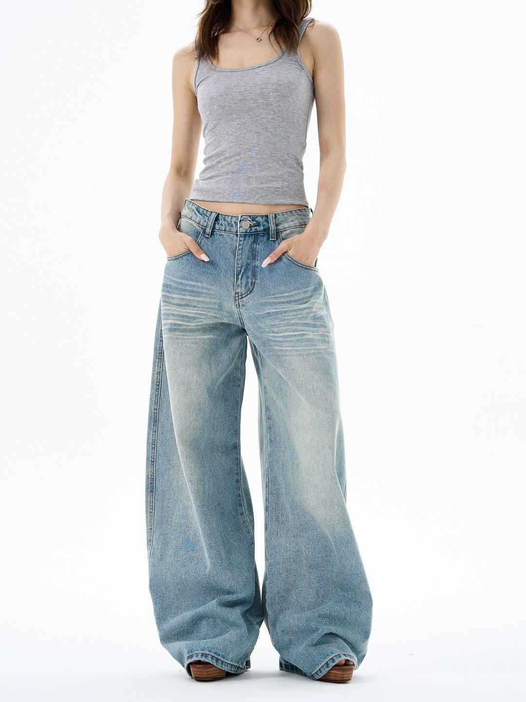 Pantalones de mezclilla retro de pierna ancha 