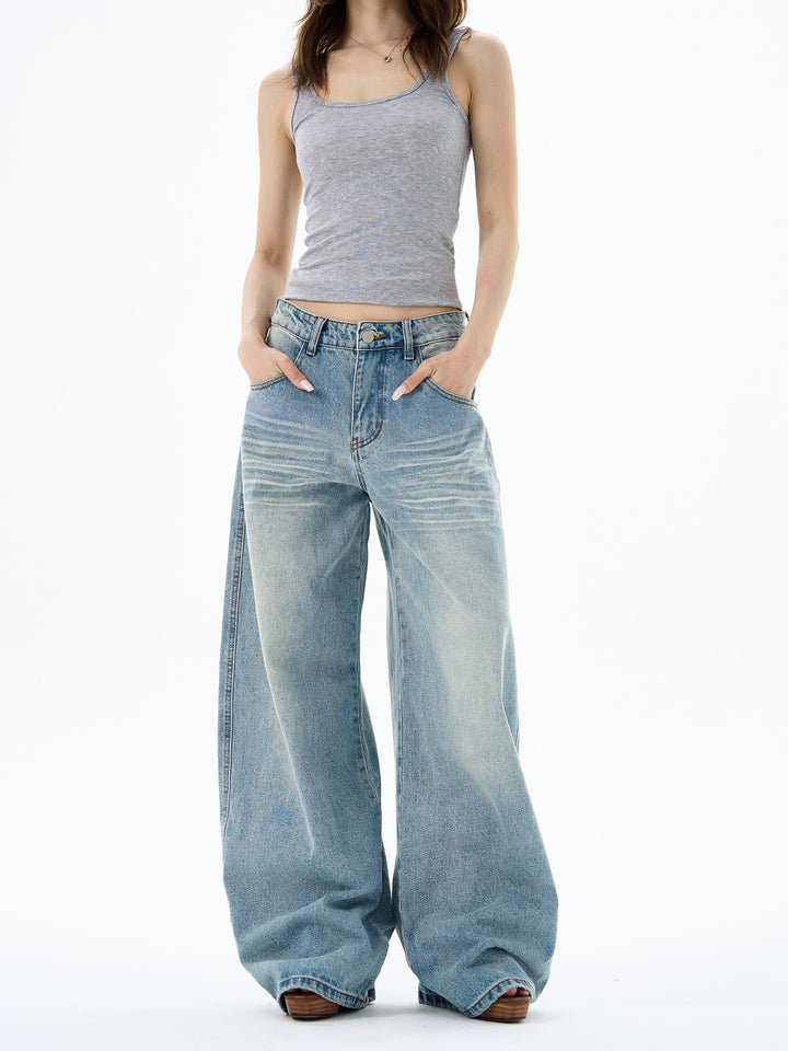 Pantalones de mezclilla retro de pierna ancha 