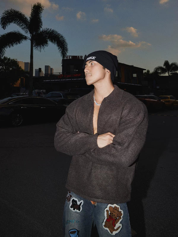 Pull en tricot à col V profond minimaliste et décontracté 