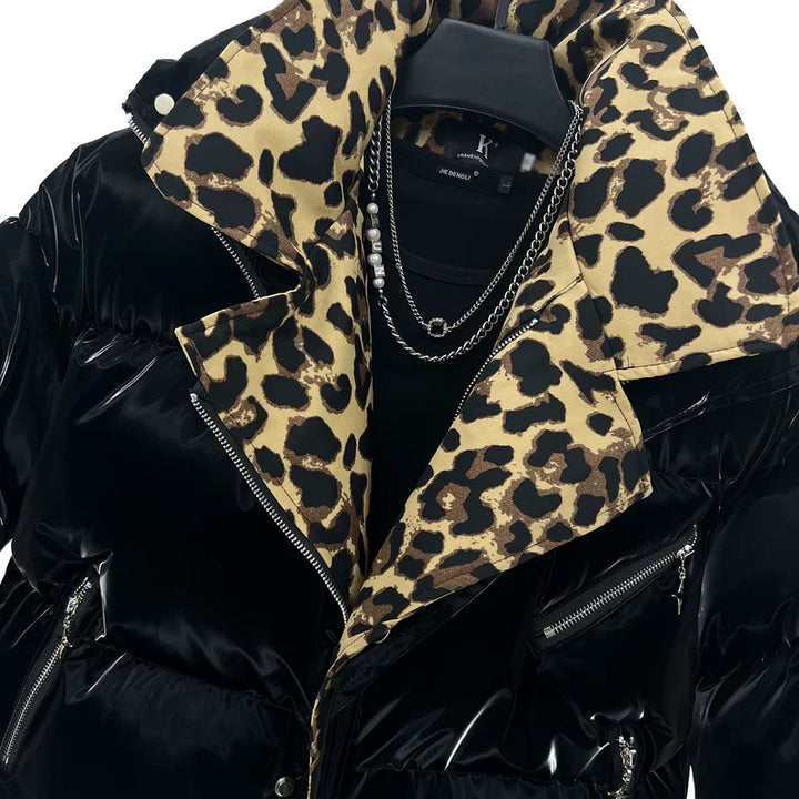 Patchwork leopardí vzor faux dvoudílná bunda 