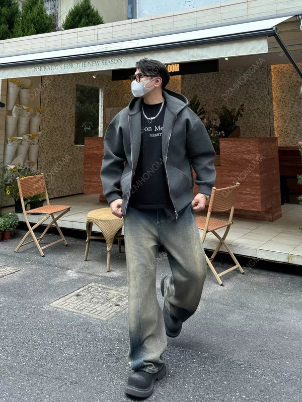 Heavyweight Hooded Zip Up Cardigan Sweatshirt