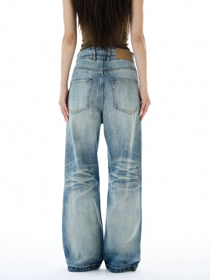 Jeans a gamba larga effetto lavato retro 