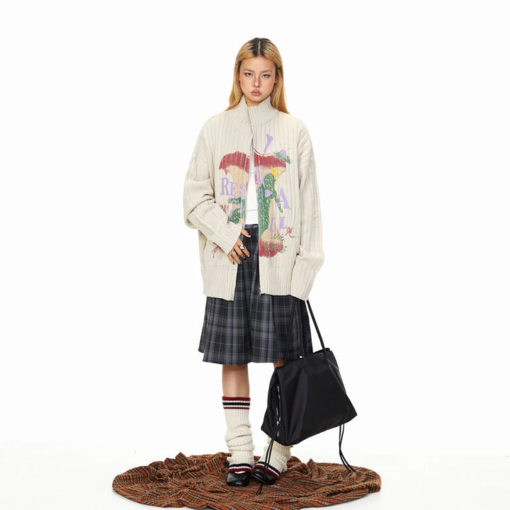 Cartoon Half-Zip Stand Collar Sweater