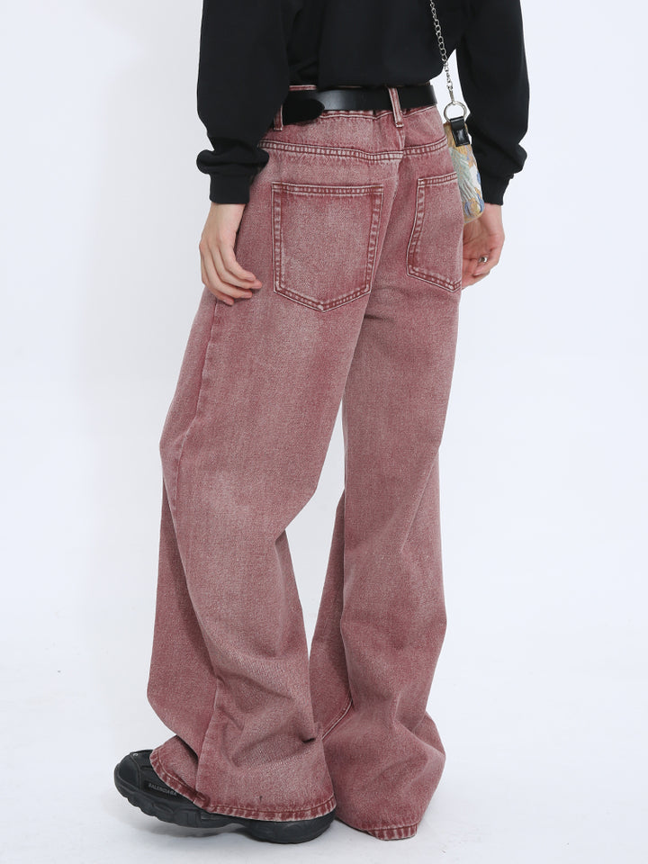 Distressed Lockere Gerade Mittelbund Jeans 