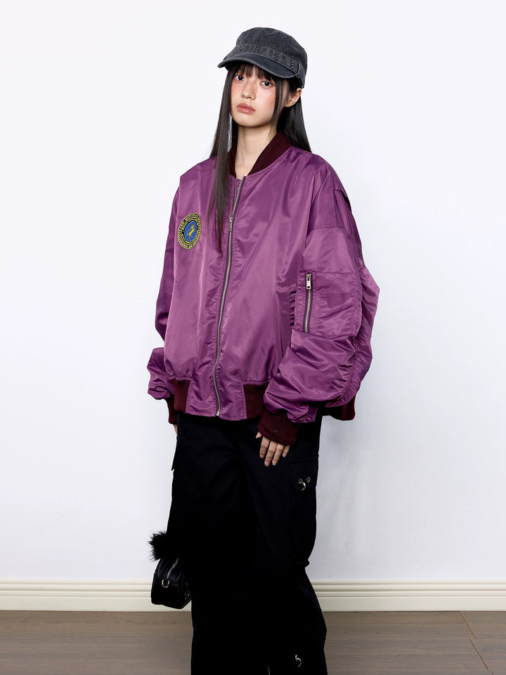 Stand Collar Zipper Flight Bomber Jacket