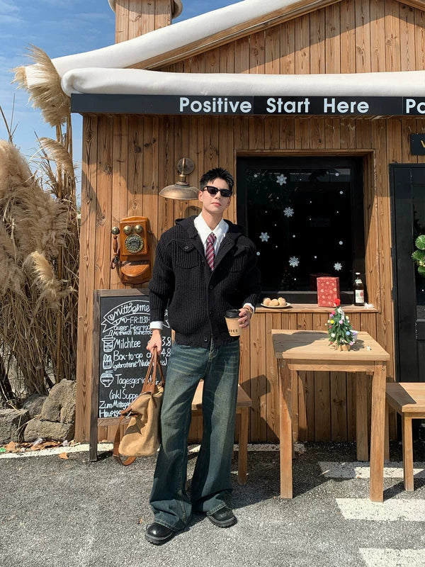 Cardigan en tricot à capuche avec poches 