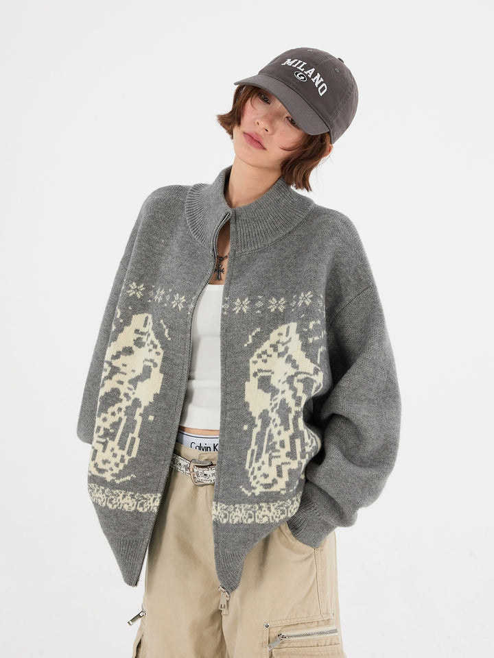 Fair Isle Zip Up Brei Cardigan Trui 