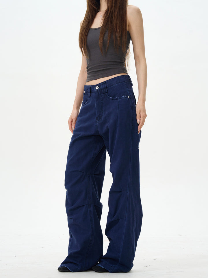 Pantalones casuales de pierna ancha con pliegues retro 