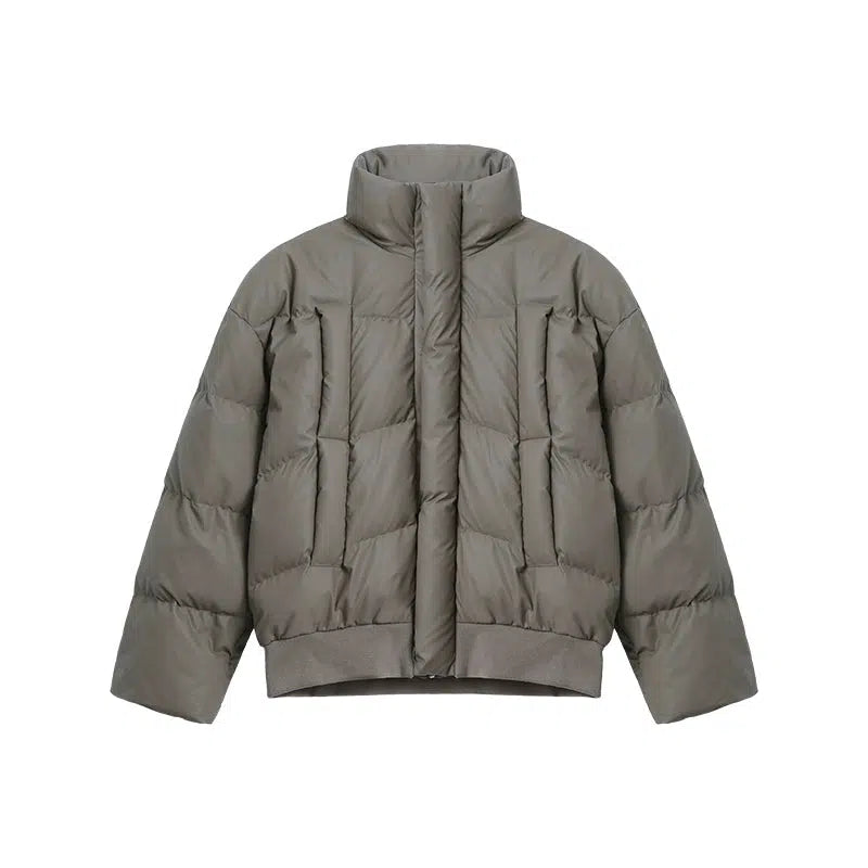 PU Leather Stand Collar Down Jacket