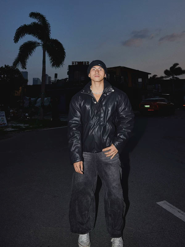 Veste en cuir synthétique rembourrée rétro 