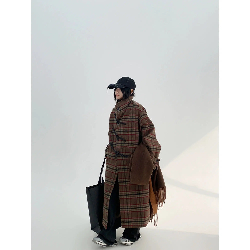 Long Plaid Woolen Coat