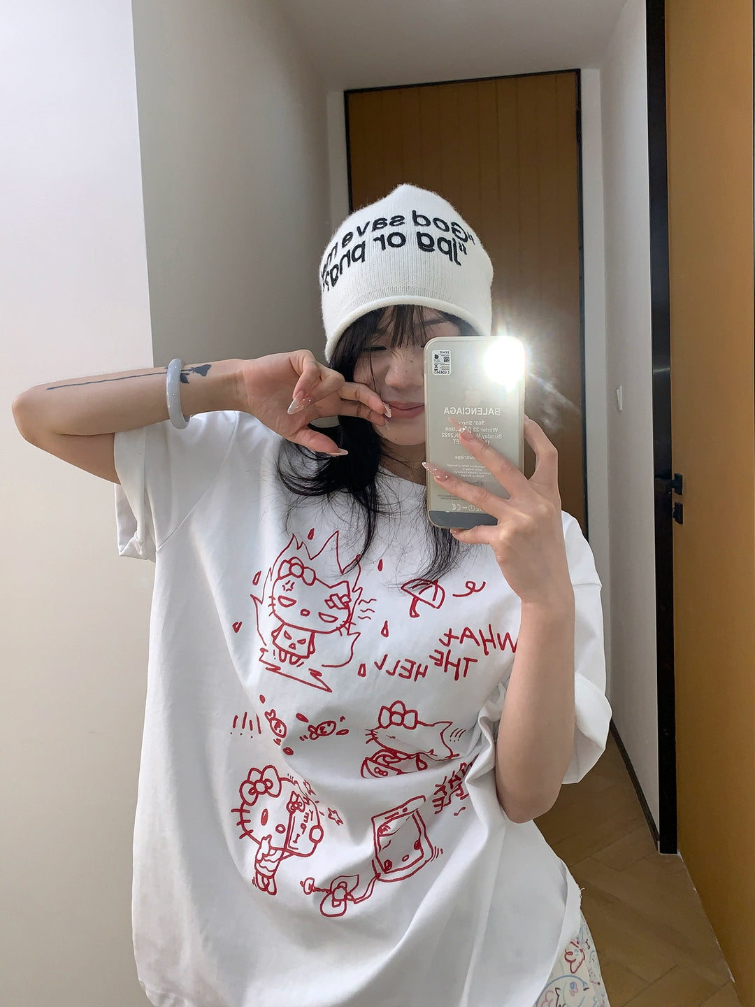 Cartoon Cat Graphic Loose Fit T-Shirt