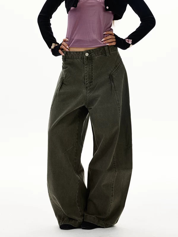 레트로 와이드 레그 커브 블레이드 카고 팬츠 