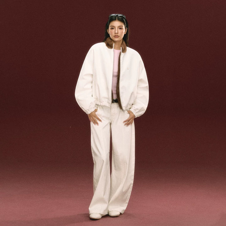 Faux Fur Trim Short Zip Jacket