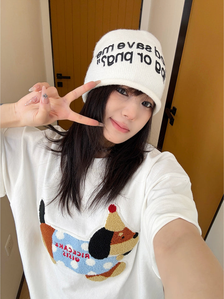 Cartoon Dog Embroidered Loose T-shirt