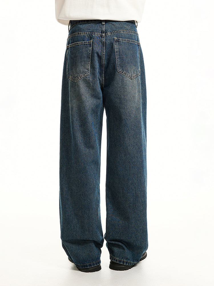 Wide-Leg Retro Washed Jeans