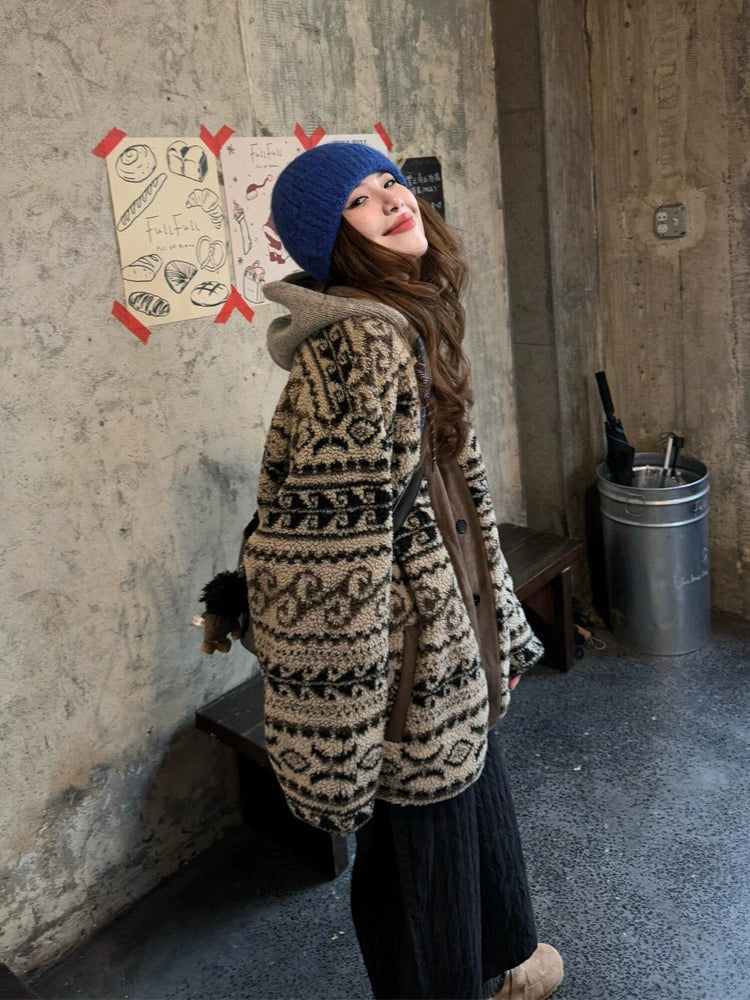 Fair Isle Lambswool Plush Retro Coat
