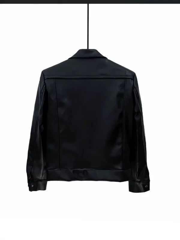 PUレザーショートバイクラペルジャケット 