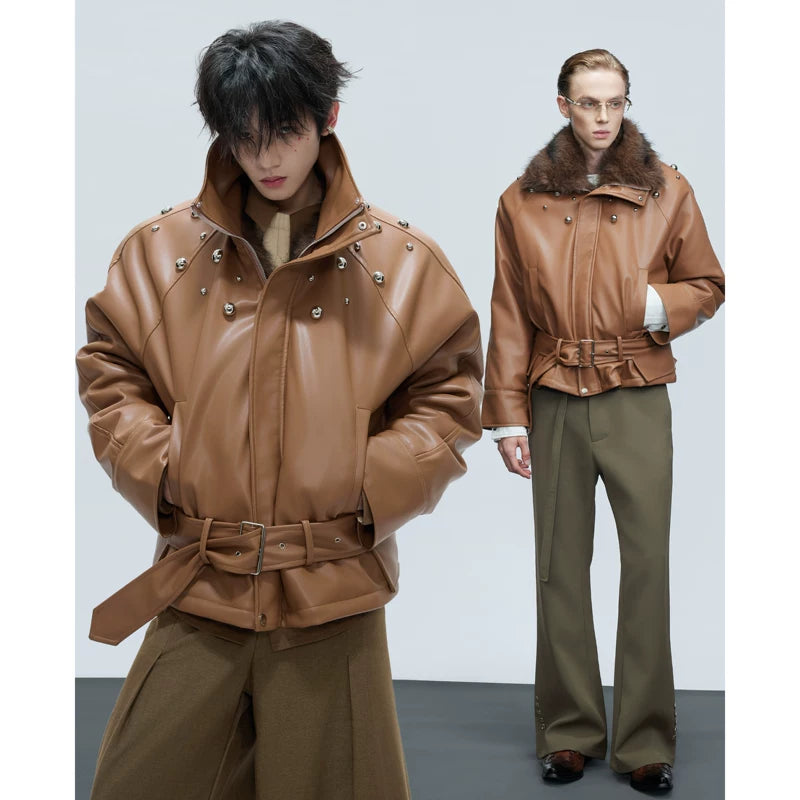 Faux Fur Collar Short Leather Jacket