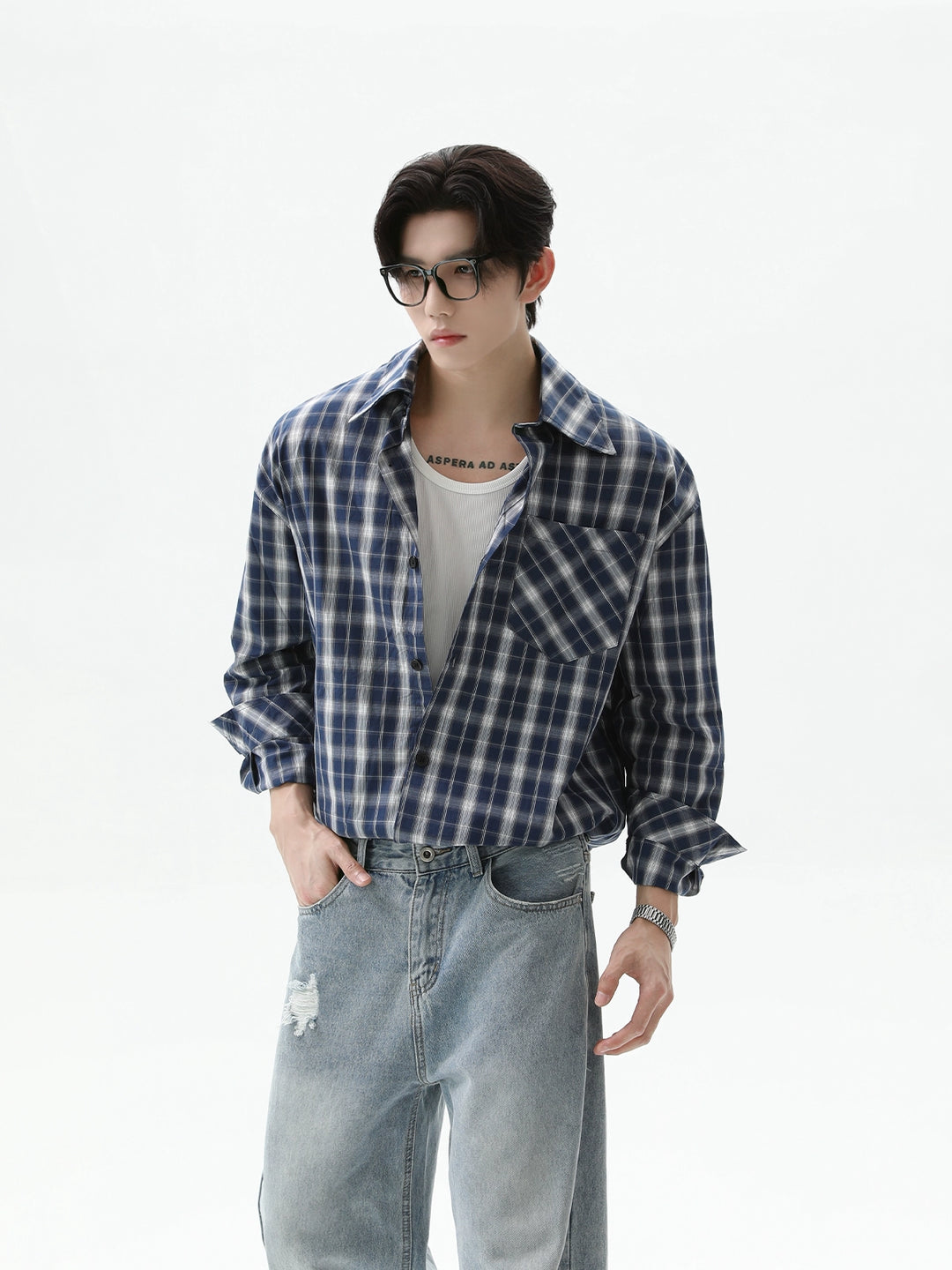 Plaid Long-sleeved Shirt with Pockets