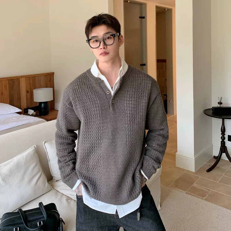 Pull en maille gaufrée à col Henley 