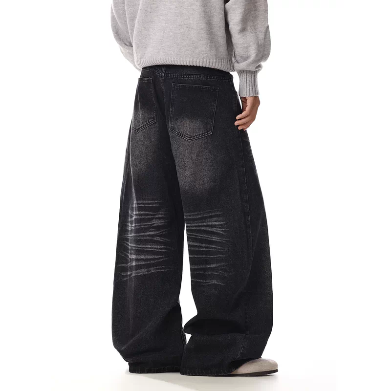 Versleten Wijd-Leg Gewassen Jeans Broek 