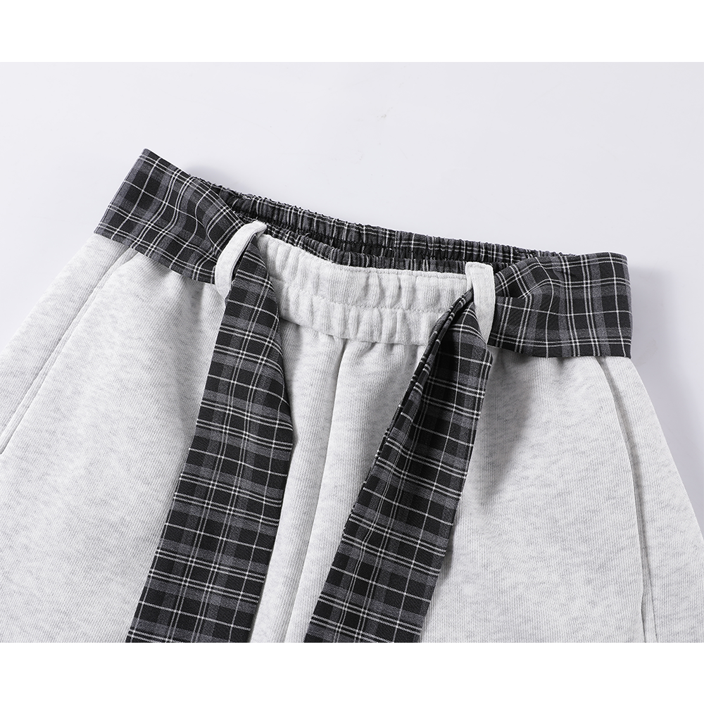 Wide-Leg Plaid Belt Casual Pants